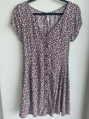 Y2K Mudd Burgundy Ditsy Floral Mini V-Neck Corset Dress Boho Grunge Coquette